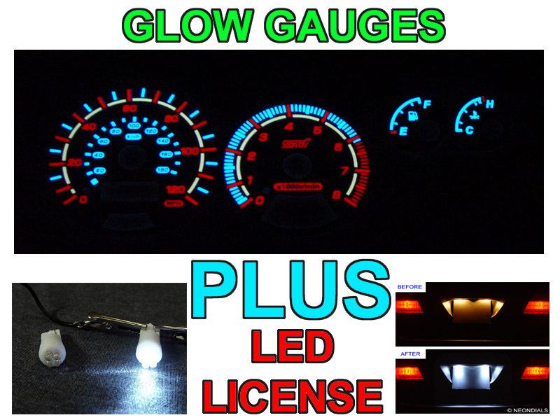Usa 1999-2001 subaru impreza sti reverse glow gauge face + led license bulbs new
