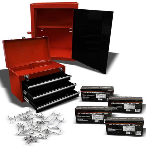 Mini rollaway tool chest storage cabinet box + 200pc assorted pedboard hooks new