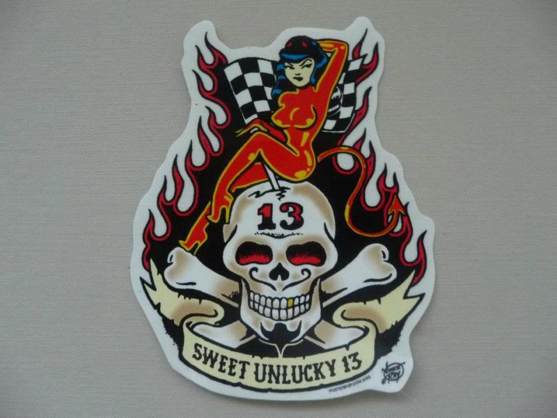 Vince ray sweet unlucky 13 skull devil girl sticker decal pp19
