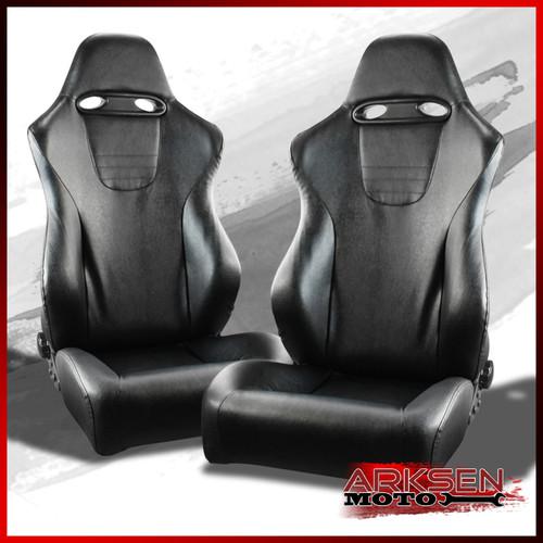Black pvc leather black stitch reclinable srt style drift racing seats+slider