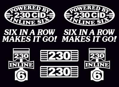8 decal set 230 cid inline 6 engine straight six emblem stickers i6