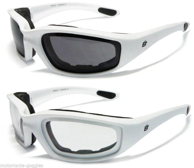 Motorcycle white glasses " 2 pair "day and night birdz clear and dark riding new