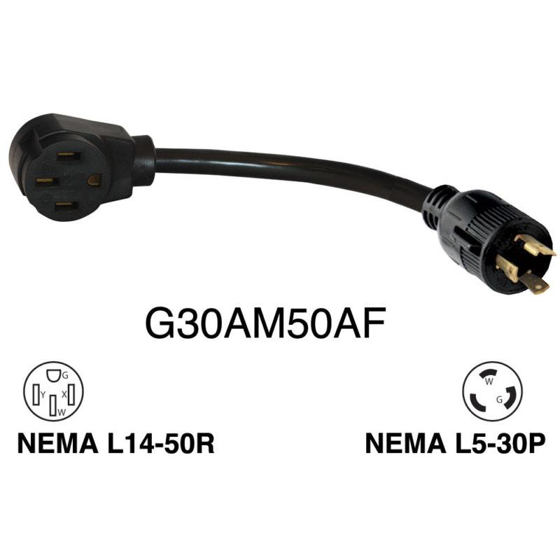 Mighty cord g30am50af 12 inch 3 wire 30 amp to 50af cord