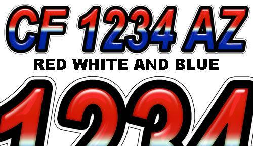 Redwhiteblue boat registration numbers or pwc decals stickers graphics cf, nv az