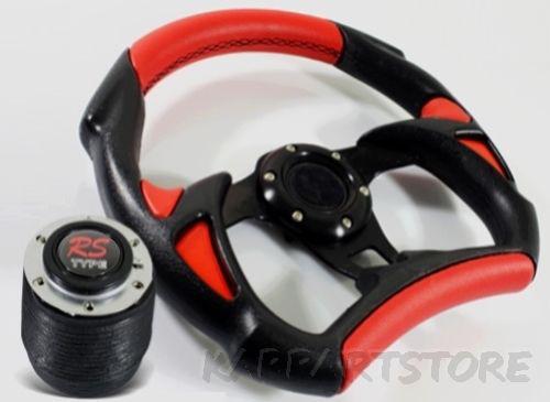 88-91 mirage 320mm jdm f1 style black/red pvc leather steering wheel+hub adapter