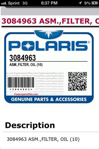 Polaris oil filter