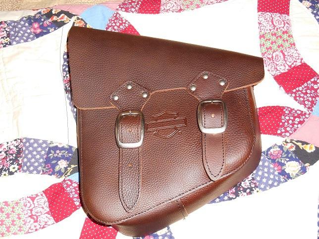 Harley davidson brown leather swingarm saddlbag for 2006 to 2013 fat boy