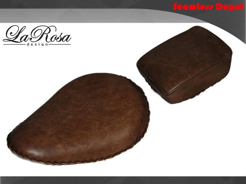 Larosa rustic leather harley chopper bobber solo seat & rear pillion pad seat