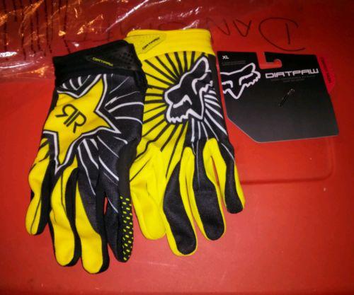Fox racing dirtpaw rockstar adult black yellow motorcycle gloves size xl