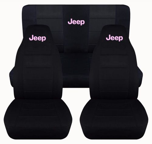 Fits 1979 to 1991 jeep wrangler black seat covers with jeep in sweet pink