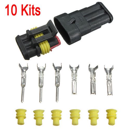 10 kits 3 pin way car sealed waterproof electrical wire auto connector plug