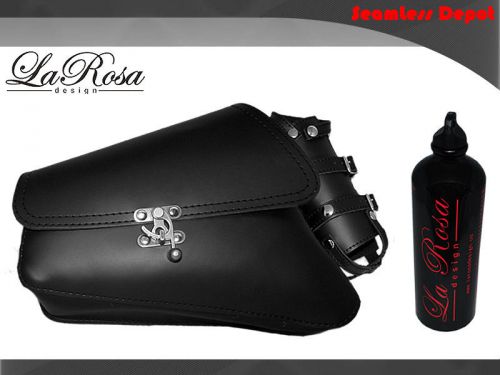 Larosa black leather harley sportster simple buckle left saddlebag + fuel bottle