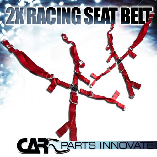 2pc jdm 4 point 4pt camlock racing harness belt strap red