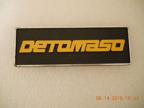 Vintage detomaso  name plate yellow lettering black background