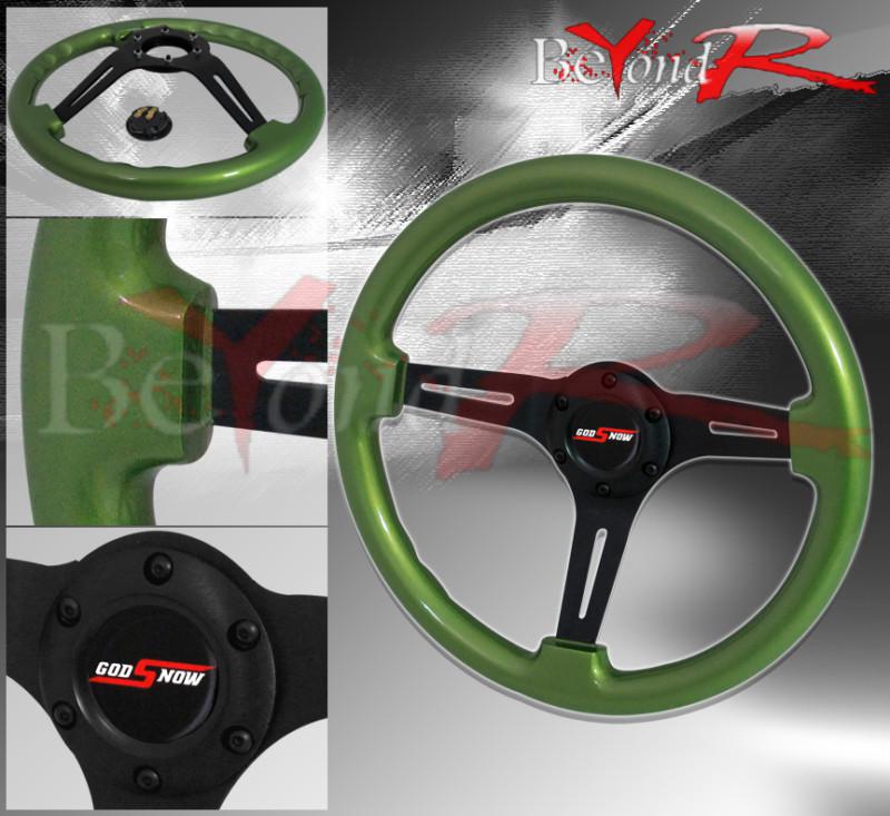 350mm luxury grip light weight green wood steering wheel jdm button horn logo