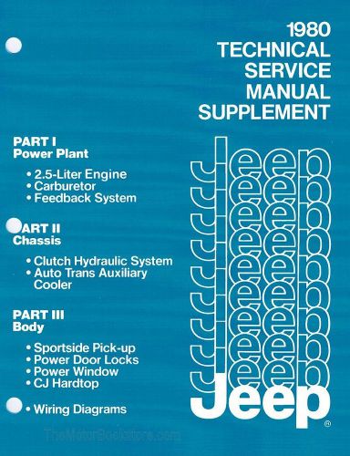 1980 jeep factory technical service manual supplement, 2.5l, cj-5, cj-7, cheroke