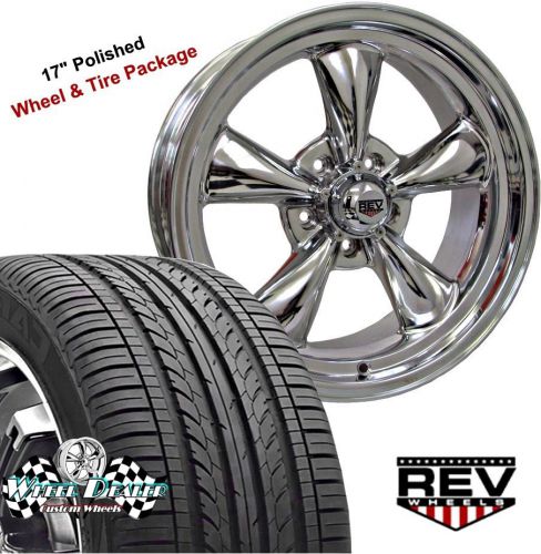 17x7&#034;-17x8&#034; polished rev classic 100 wheels &amp; tires for chevy nomad 1955-1961