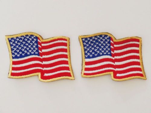 2 nos vintage american flag patches chopper bobber leather vest jacket gold trim