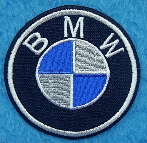 Bmw embroidered   iron on patch  2 7/8 inches black - blue - silver
