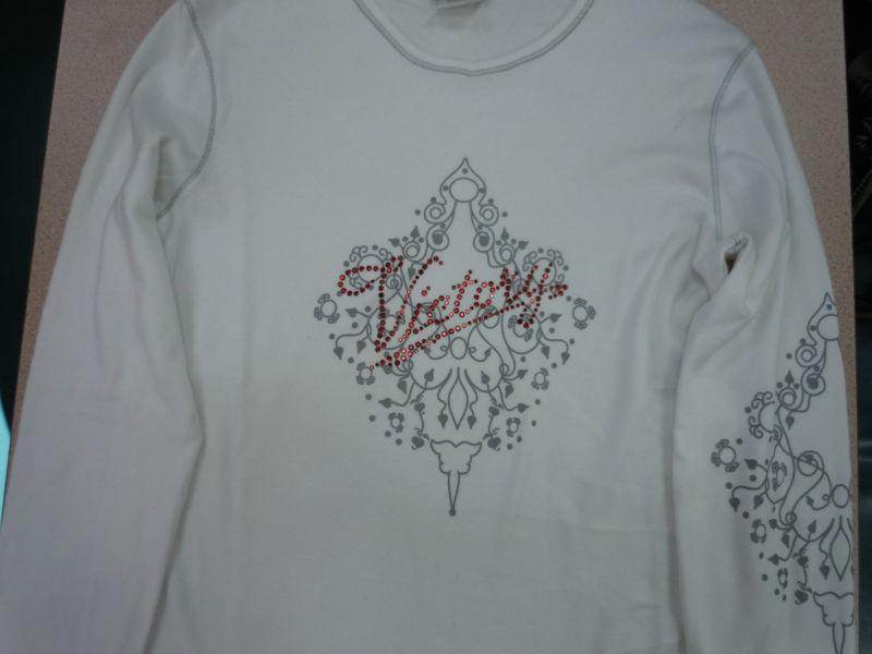Nwt victory motorcycle womens white shirt red rhinestone size  l    