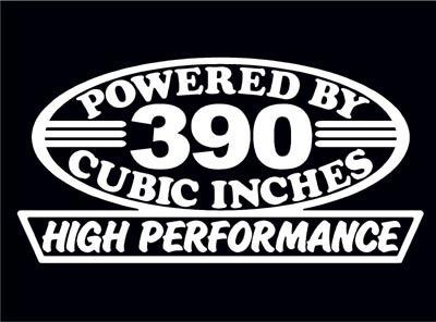 2 high performance 390 cubic inches decal set hp v8 engine emblem stickers