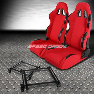 Pair type-4 reclining red pvc racing seat+bracket for 90-93 acura integra da