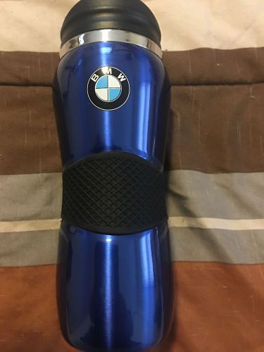 Bmw blue travel coffee mug cup with rubber grip new part# 80900439611