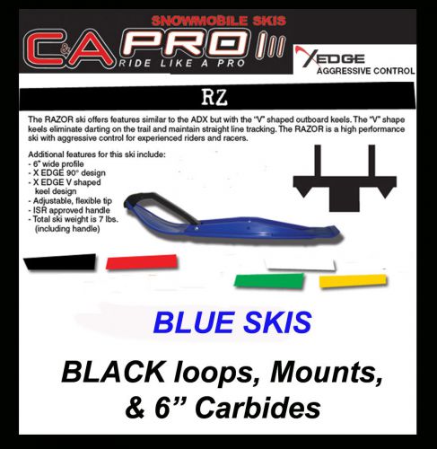 Polaris trailing arm models c&amp;a pro rz blue skis, loops, mounts, 6&#034; carbides
