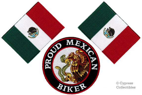 Lot of 3 proud mexican biker iron-on patch mexico flag embroidered 