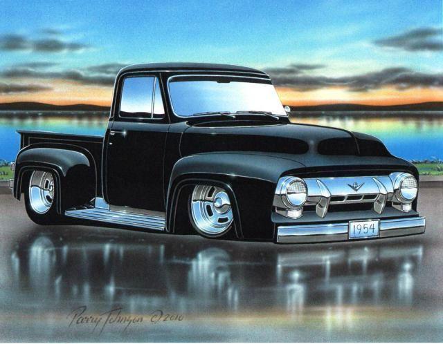 1954 ford f100 pickup hot rod truck automotive art print black