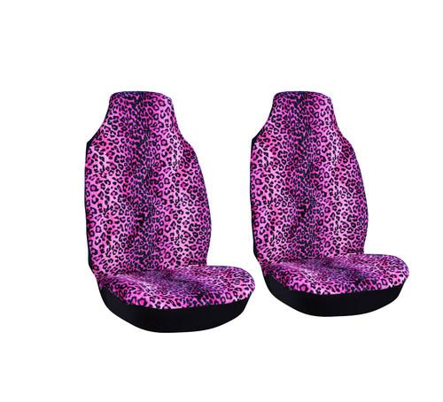 2pc set fuschia leopard cheetah integrated high back front bucket seat covers