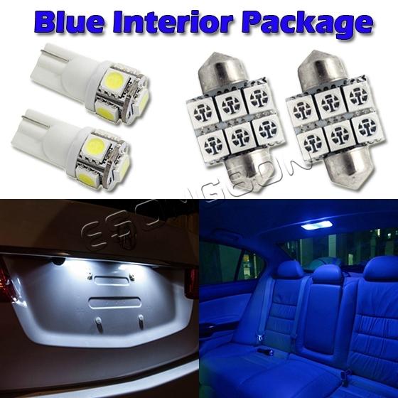 6 blue led package deal combo for map dome license plate lights t10 194 +de3175