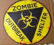 Zombie outbreak shelter metal embossed sign  vintage look