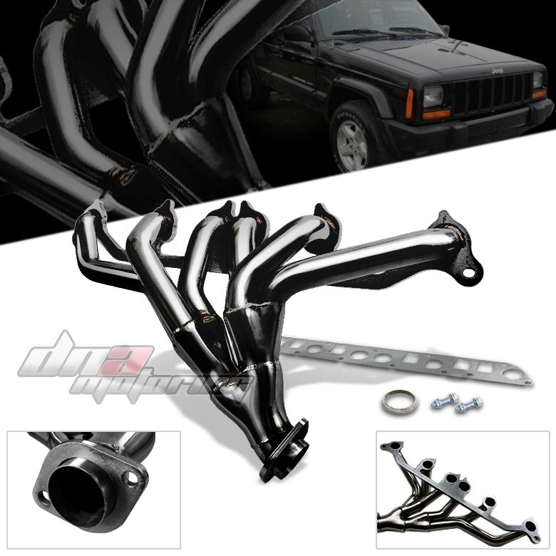 4-1 black stainless racing header exhaust jeep wrangler cherokee tj yj xj 4.0l