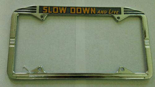 Slow down 50's style deco chrome metal license plate frame tag sf ca 6x12