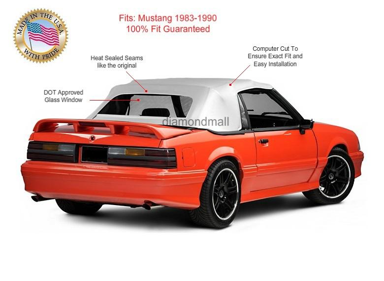 Ford mustang convertible soft top replacement & glass window white vinyl 1983-90