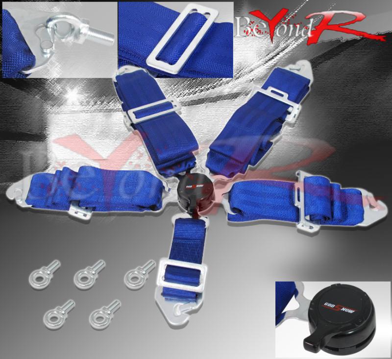 3" blue nylon 5 point camlock harness racing seat belt strap quick snap eye bolt