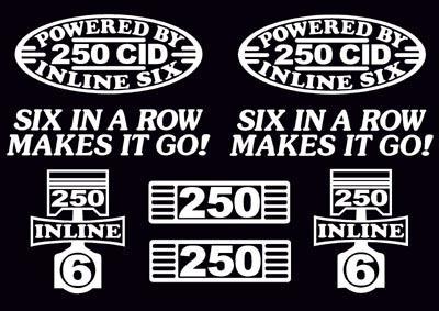 8 decal set 250 cid inline 6 engine straight six emblem stickers i6