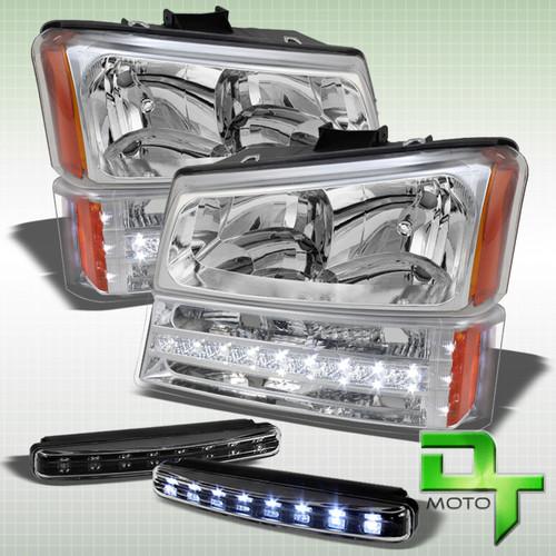 03-06 chevy silverado avalanche crystal chrome headlights + led bumper + drl led