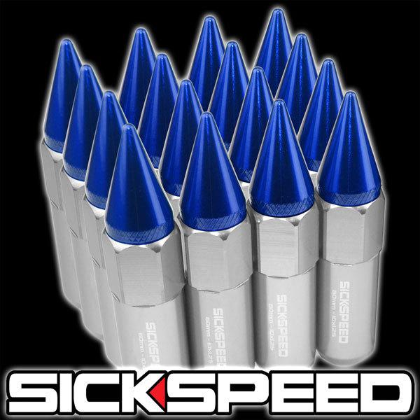 16 polished/blue spiked 60mm  aluminum extended tuner lug nuts wheel 10x1.25 f