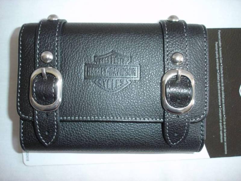 Harley davidson premium black leather accessory case for camera phone gps pda's