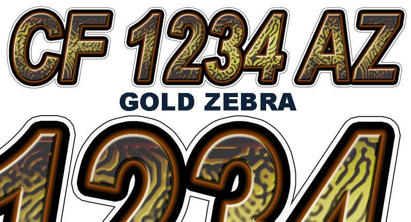 Gold zebra boat registration numbers pwc decals stickers graphics cf, nv az..