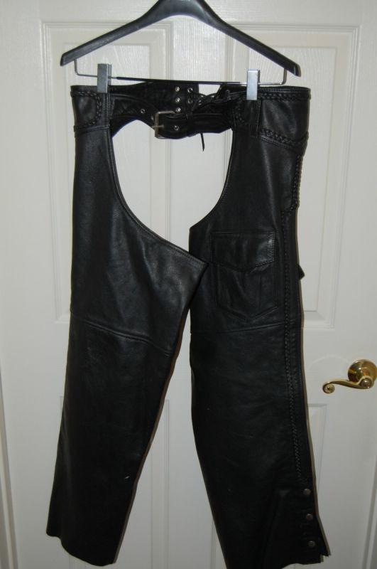 Black leather motorcycle biker chaps large