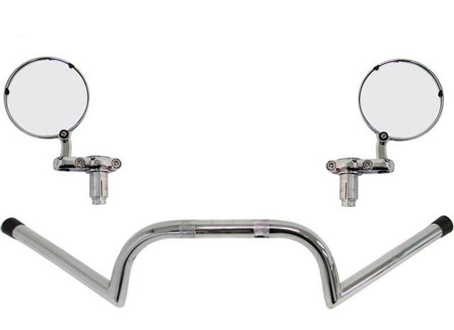 Beautiful cafe racer style 1" chrome handlebars & pair of bar end mirror 