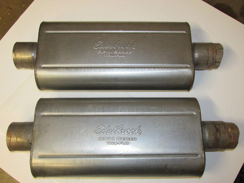 Edelbrock stainless steel rpm series tru- flow used mufflers (2)