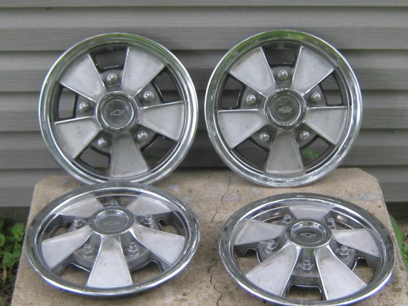 60's 67 - 72 chevy camaro chevelle nova impala ss mag style set of hubcaps 14"