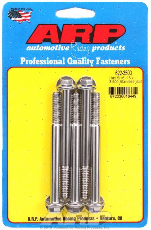 Arp bolts hex head stainless 300 polished 5/16"-18 rh thread 3.500" uhl set of 5