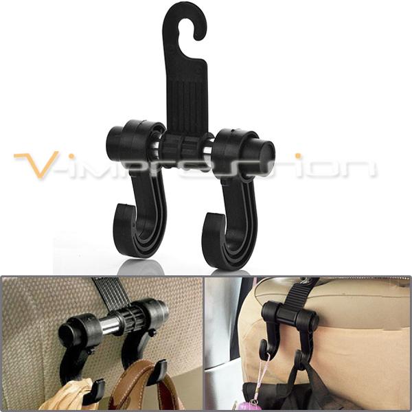 Black multipurpose double car seat back hanger organizer hook headrest holder