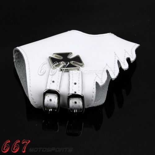 New punk design handmade gothic leather pair fingerless glove with cross white