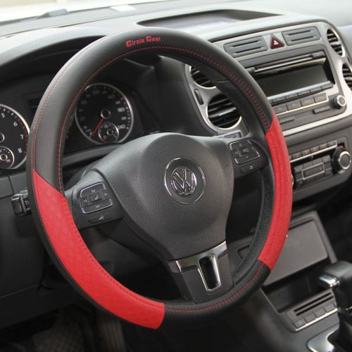 Steering wheel cover pvc leather red and black size medium easy install 5811_02